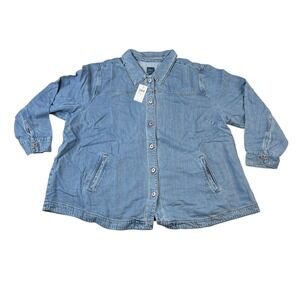 J. Jill Denim Jacket SZ 3X Rosewoodwash Button Front Shirt Tunic Oversize Jacket
